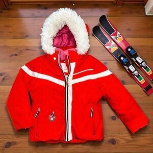 Obermeyer Girls Waterproof Red Faux Fur Hood Ski Jacket Size 6